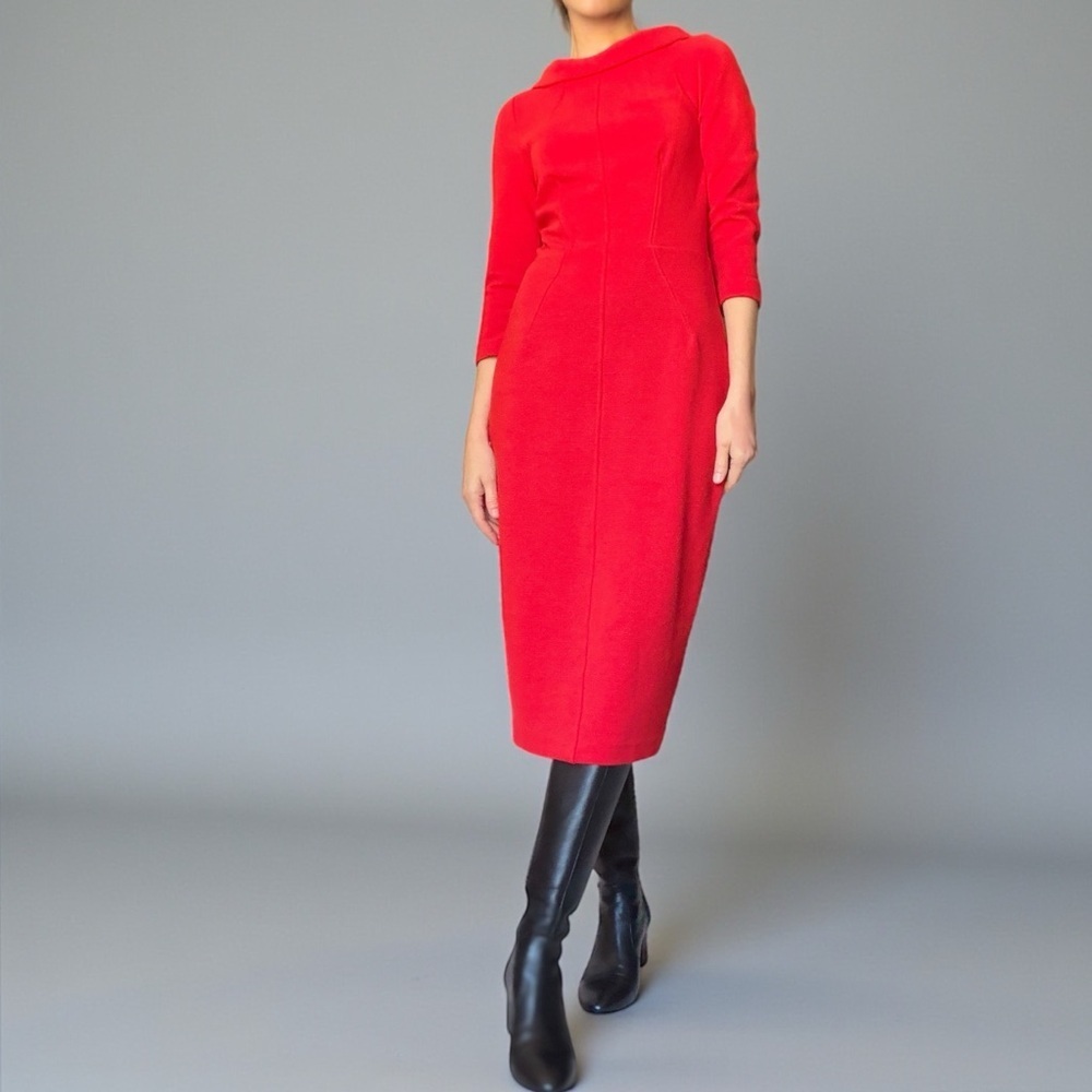 Boden Marissa Vibrant Red Midi Dress Power Red Sheath Holiday 6 Long Runs Small - Picture 4 of 14